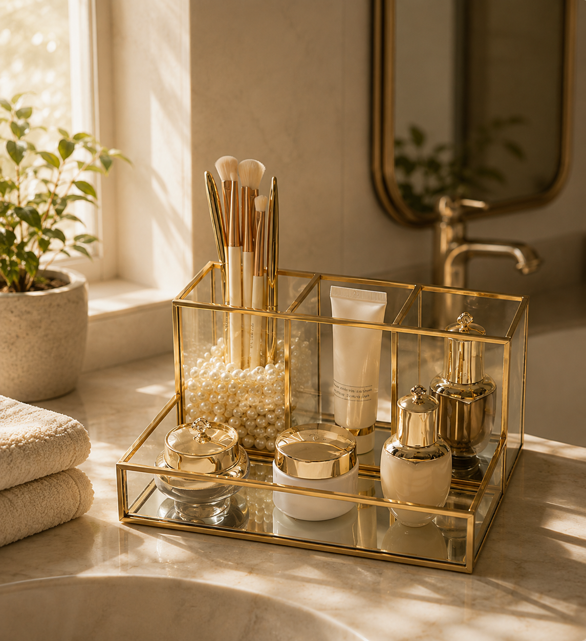 Glass & Gold Cosmetic Organizer