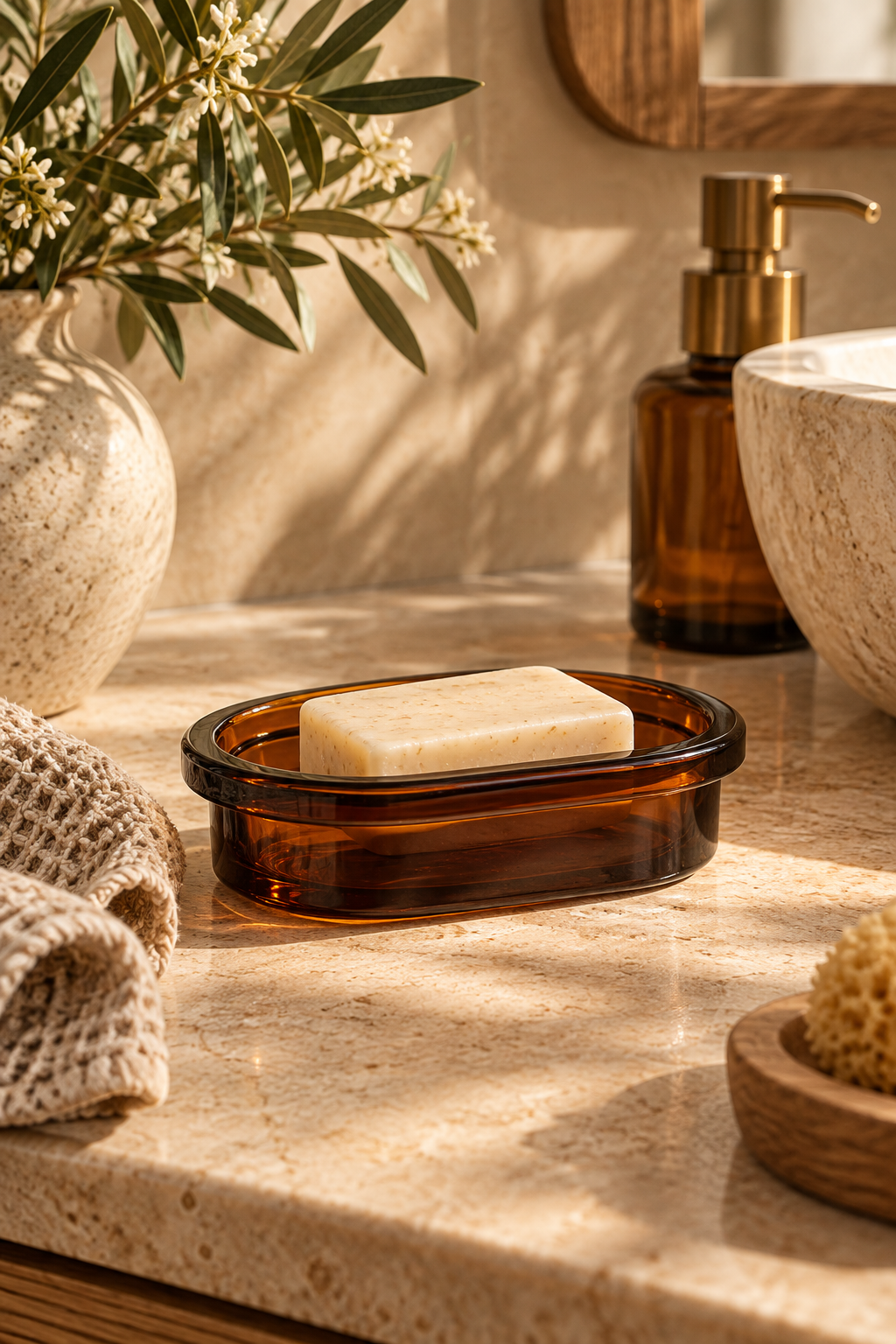 Amber Glass Soap Dish