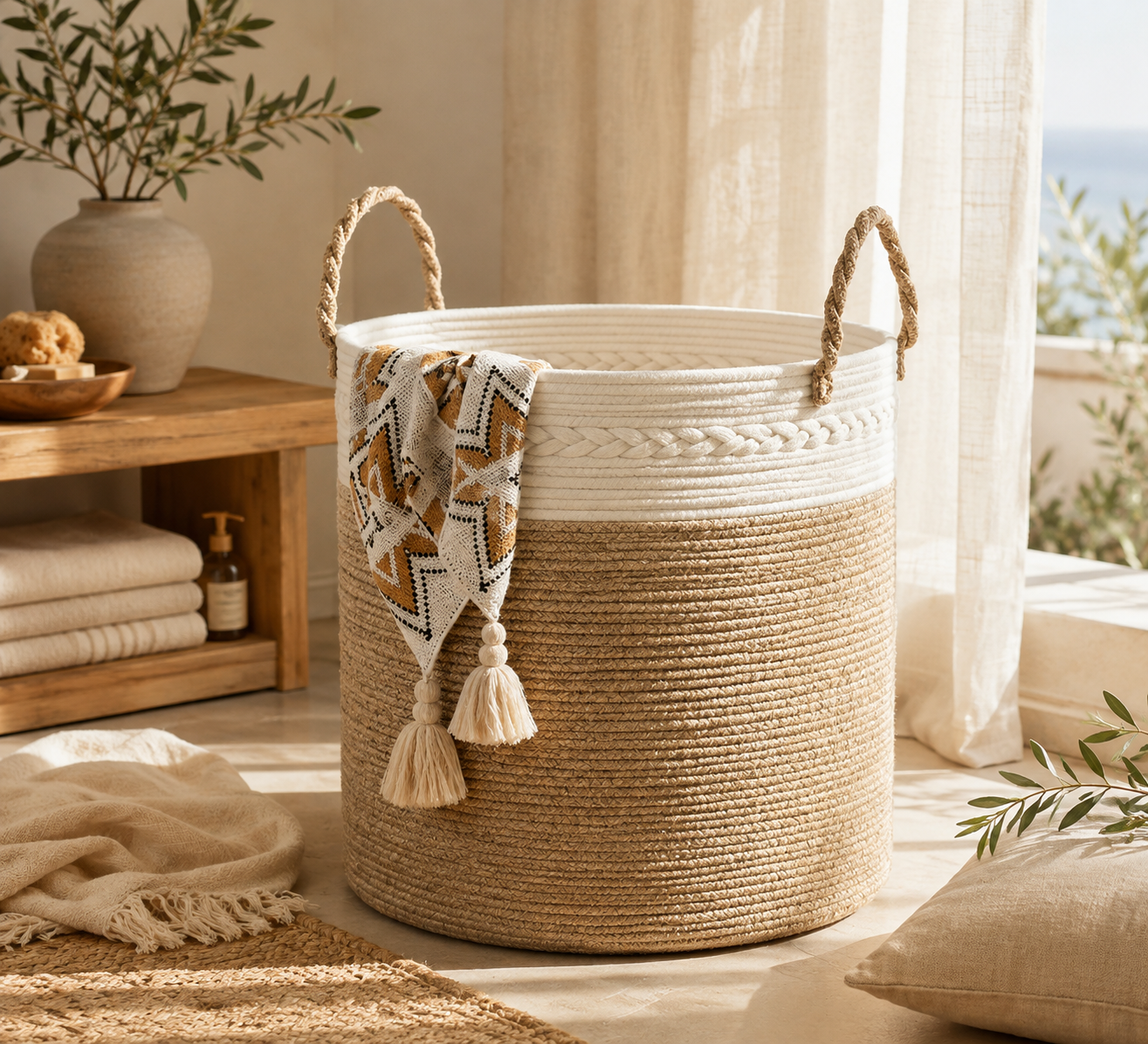 Large Woven Rope Laundry Basket