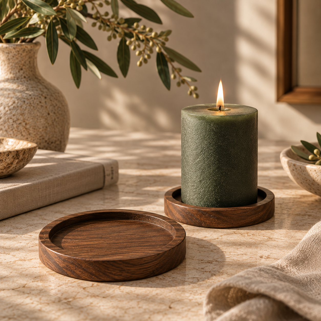 Walnut Candle Holder Set by Sabaily