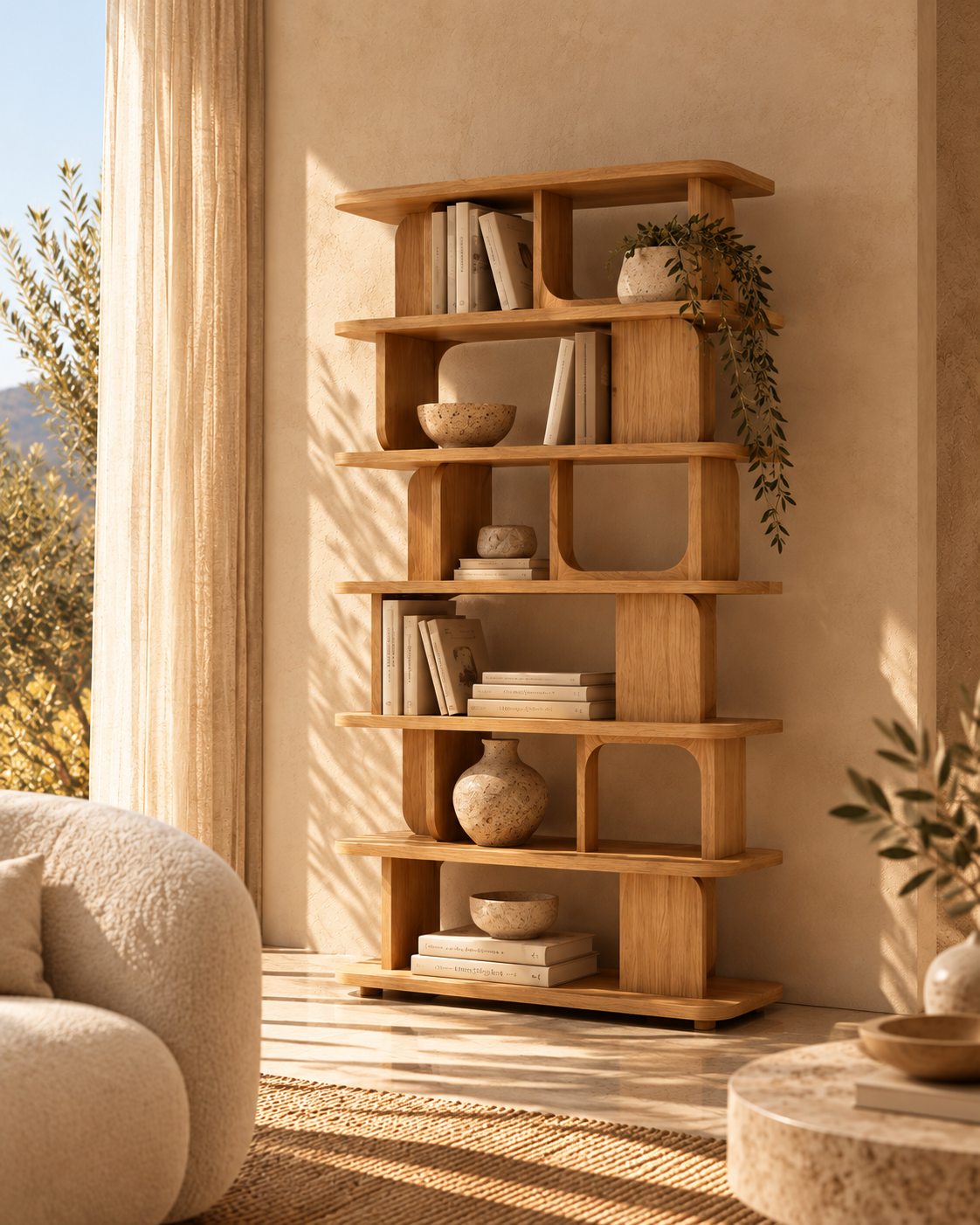 Aduma Sculptural Oak Shelving Unit
