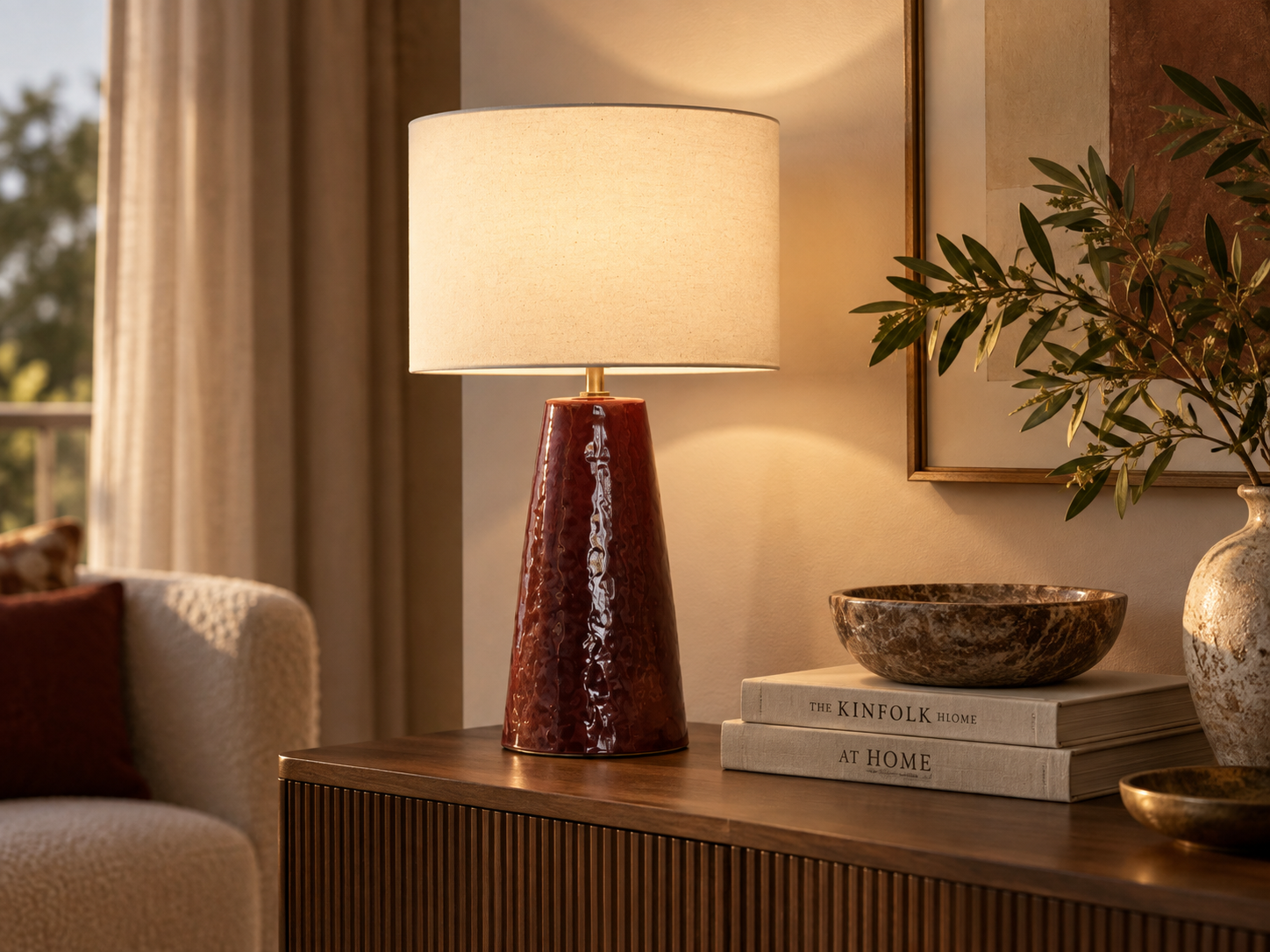 Drava Burgundy Ceramic Table Lamp
