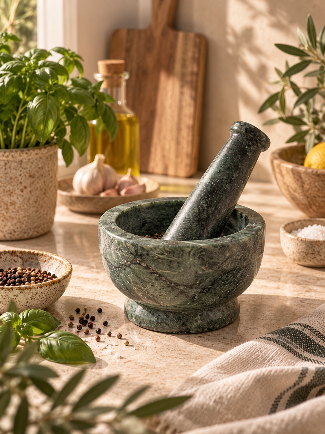 Cindea Green Marble Mortar & Pestle