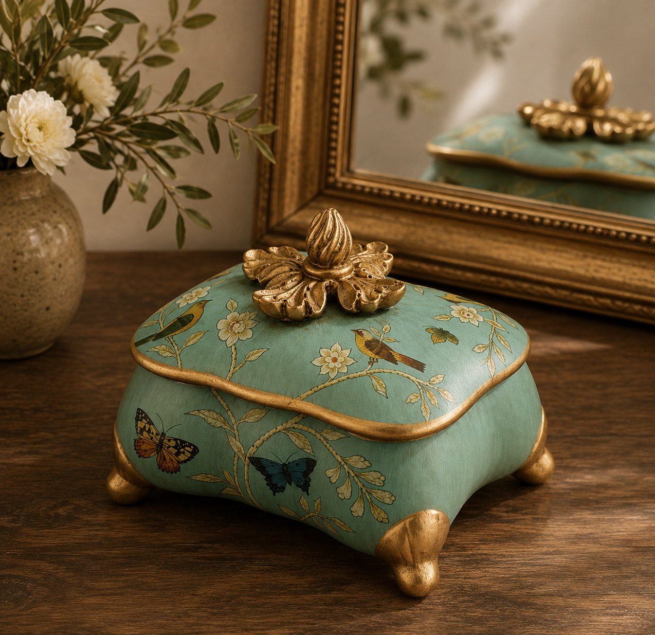 Vintage botanical ceramic jewelry box by Tila Home