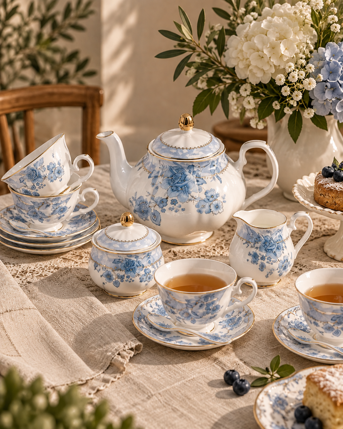 Blue Floral Porcelain Tea Set