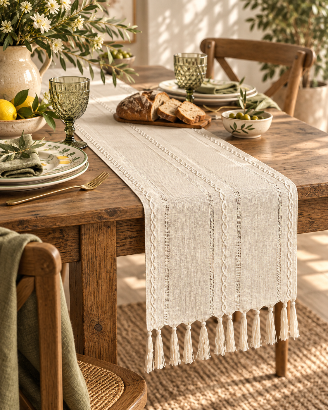 Cream Tassel Table Runner